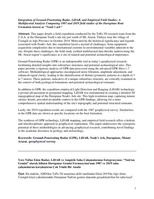 First page of Integration of Ground-Penetrating Radar, LiDAR, and Empirical Field Studies — A Multifaceted Analysis of Subsurface Structures near Mt. Ararat