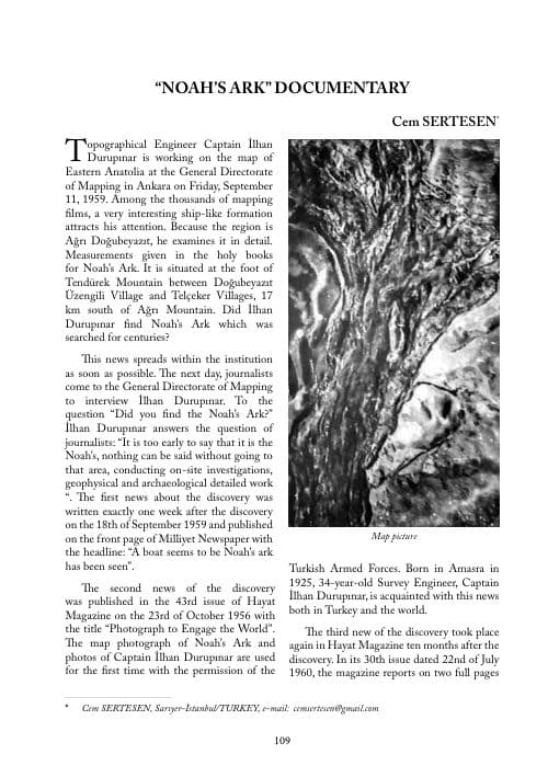 First page of Noah's Ark Documentary (Cem Sertesen)