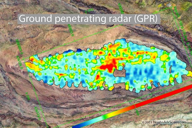 2020 drone photograph overlaid with ground-penetrating radar results