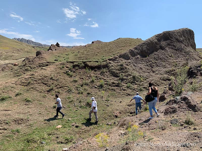 Two Turkish archaeologists, one Turkish professor of geology and geophysics and Ministry of Culture and Tourism officials meeting Zafer Onay and Andrew Jones at the Noah's ark site in the summer of 2020 to plan the geophysical survey work.